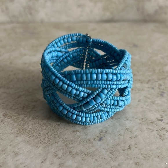 Vintage Glass Seed Bead Handcrafted Braided Wire Cuff Bracelet - Picture 1 of 6